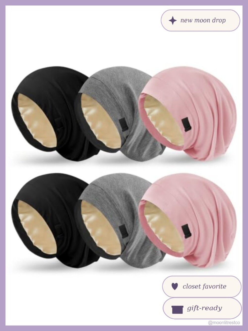 Satin Lined Sleep Bonnet 6 Pack Adjustable Drawstring Hair Cap